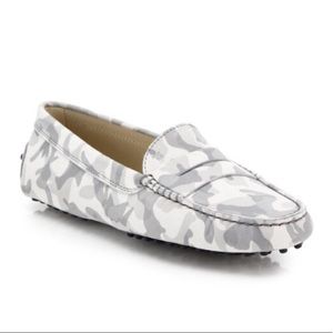 Tods Gommini Mocassino White/Gray Camo- size  8.5